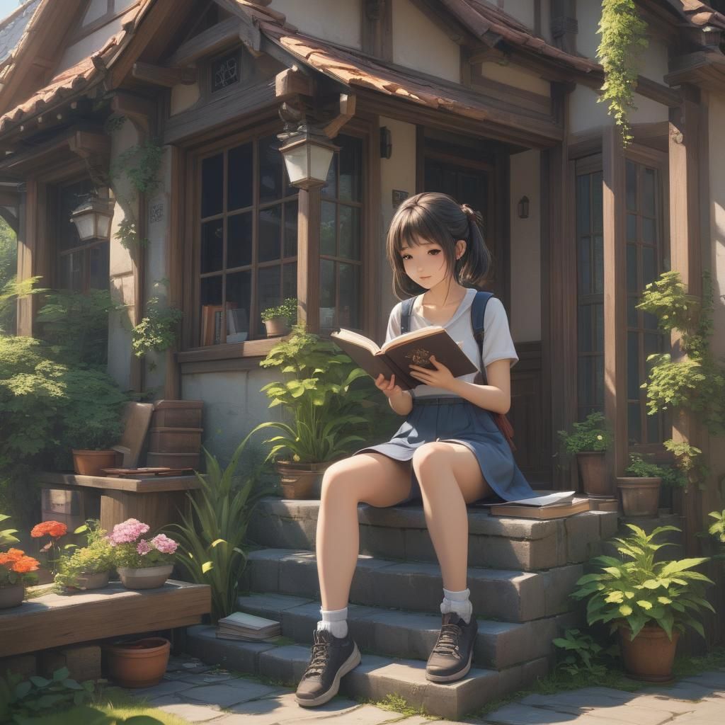 Girl Reading Book: 3D Anime Art