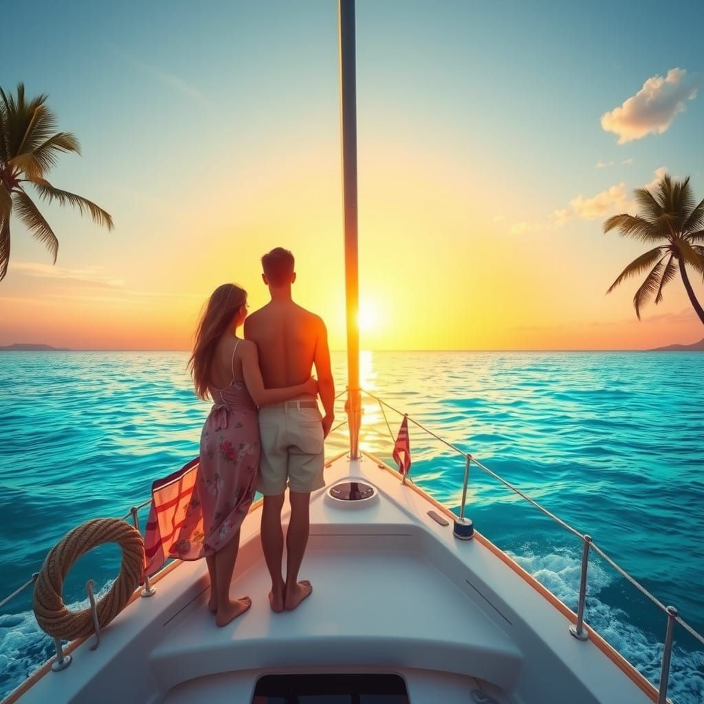 Serene Beach Sunset with Lovers