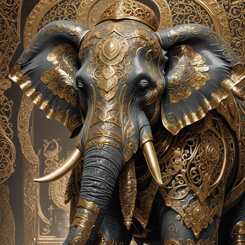 Regal Elephant Head in Mughal Concept Art