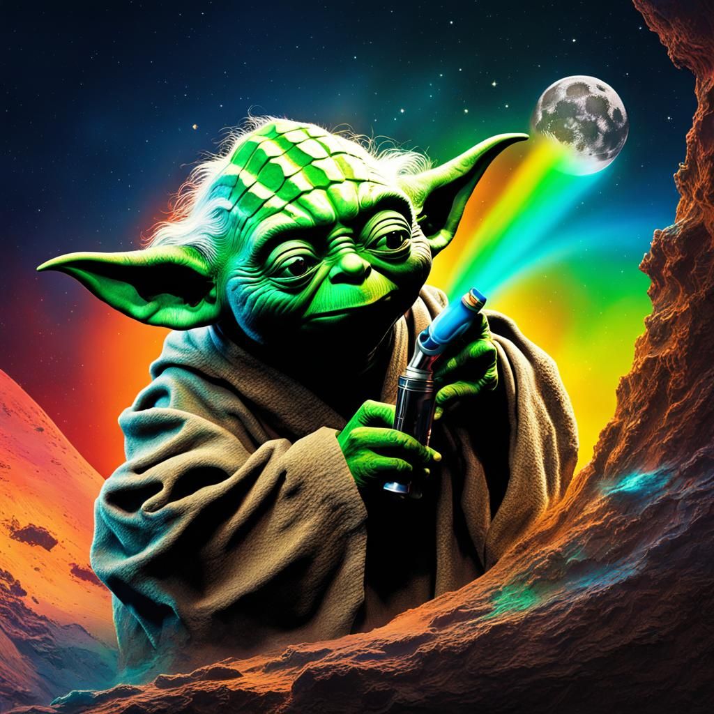 Yoda Smoking on the Moon: Hyperrealistic Art