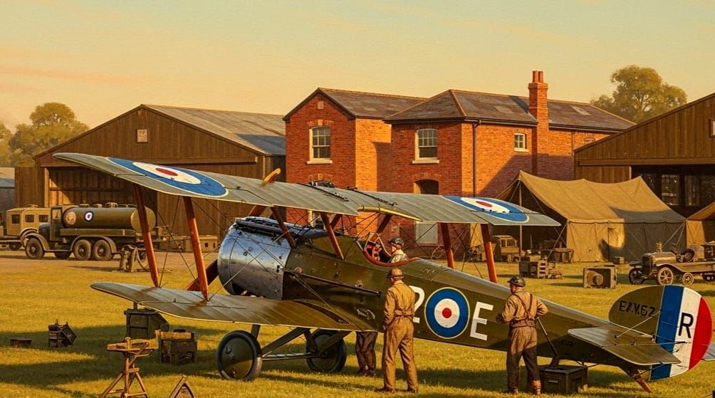 WWI Sopwith Camel on Airfield in Golden Hour Oil Painting