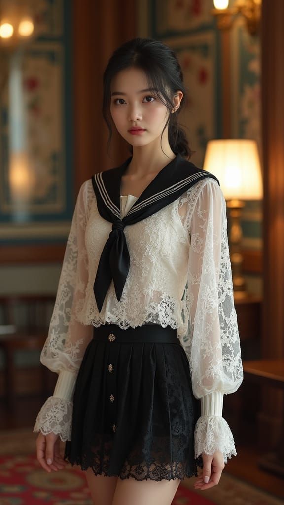 Sheer Lace Japanese Sailor Uniform in Grand Parlor