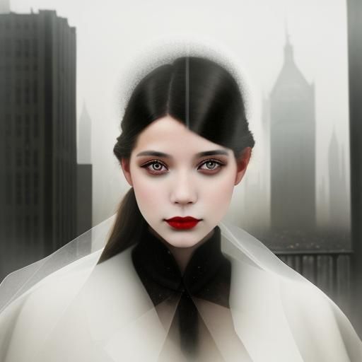 Surreal Double Exposure of Person and Dystopian Cityscape