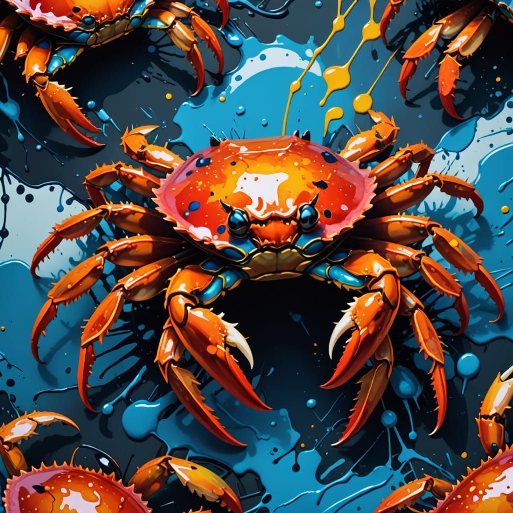 Vibrant Graffiti Crab with Polychromatic Splatters