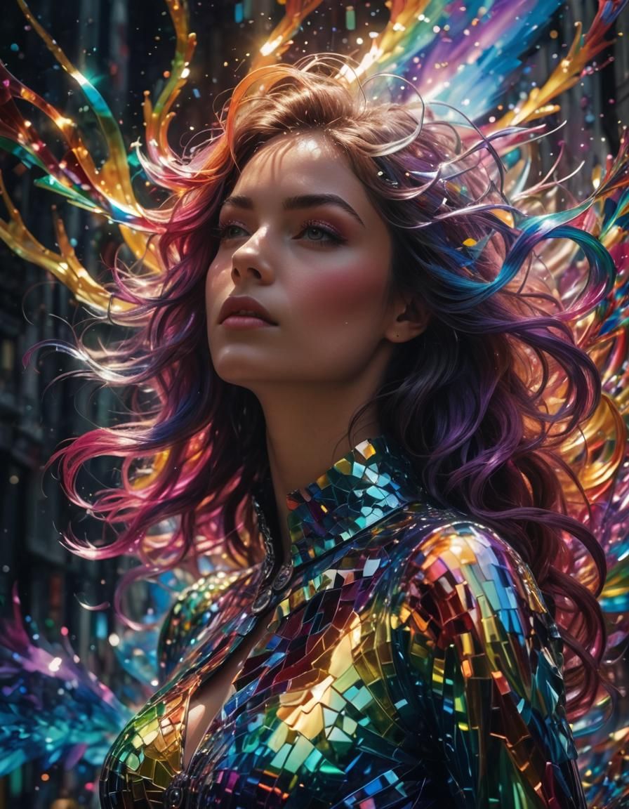 Iridescent Rainbow City in Prismatic Art Style