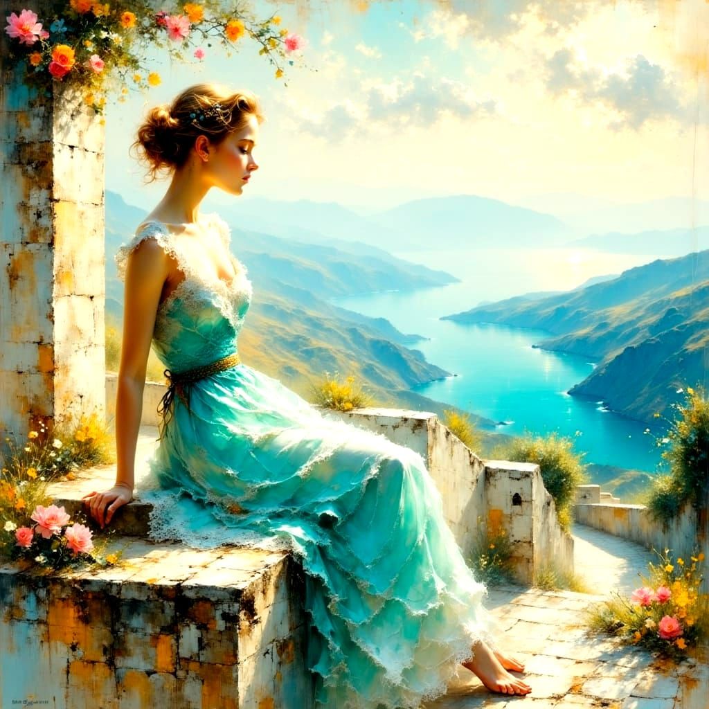 Ethereal Woman in Oceanic Oasis