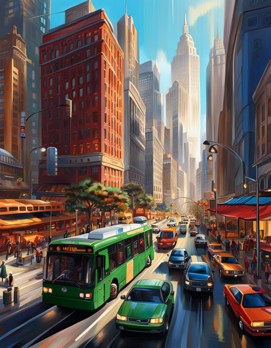 Vibrant Cityscape: A Digital Painting of Urban Life