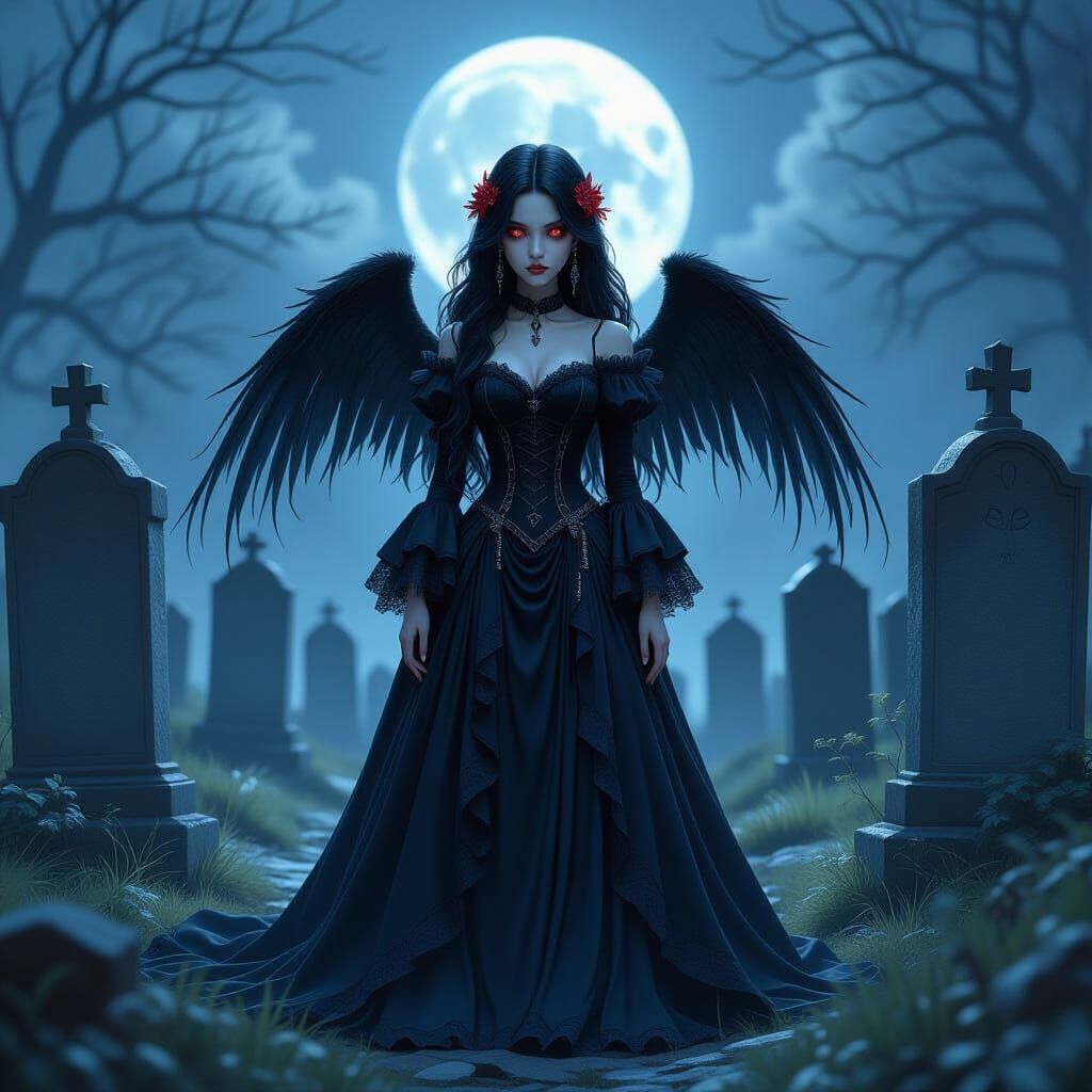 Gothic Angel in Graveyard, Dark Fantasy Art