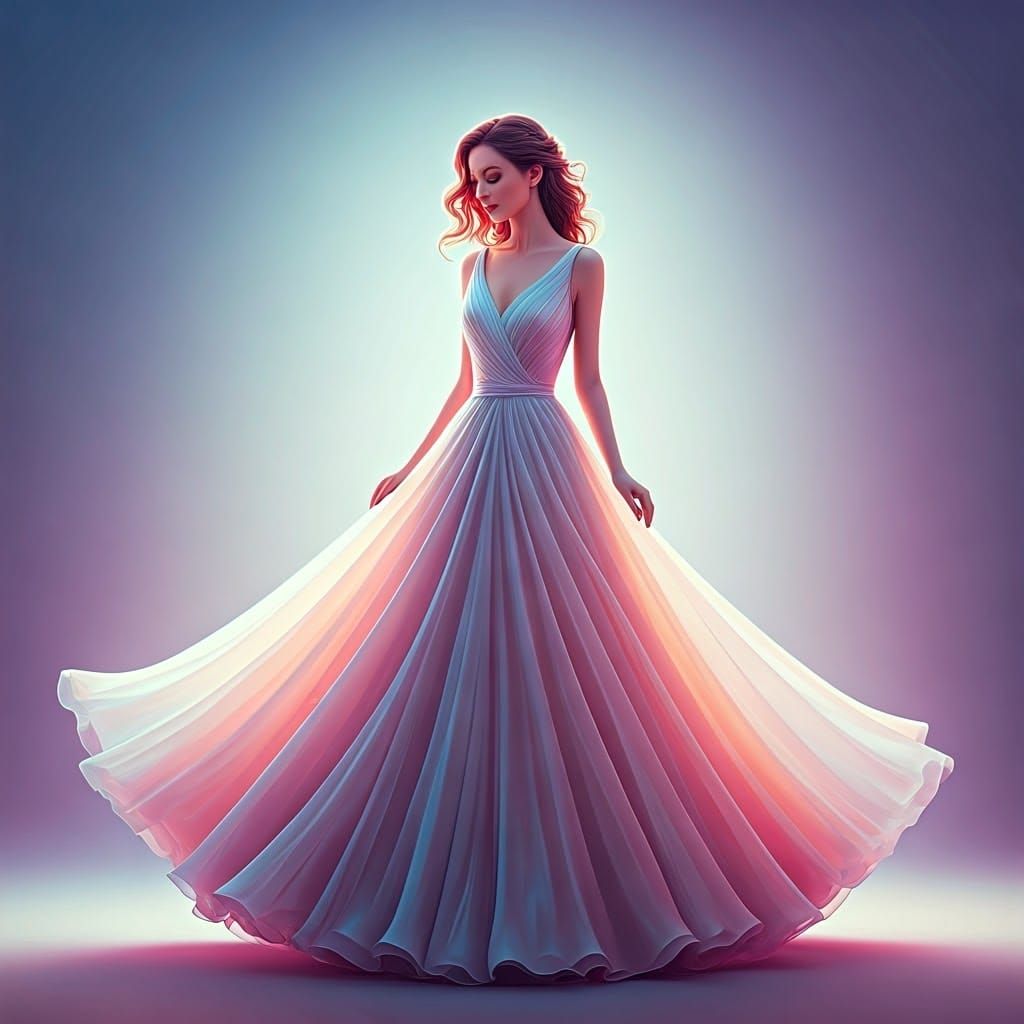Ethereal Woman in Flowing Dress