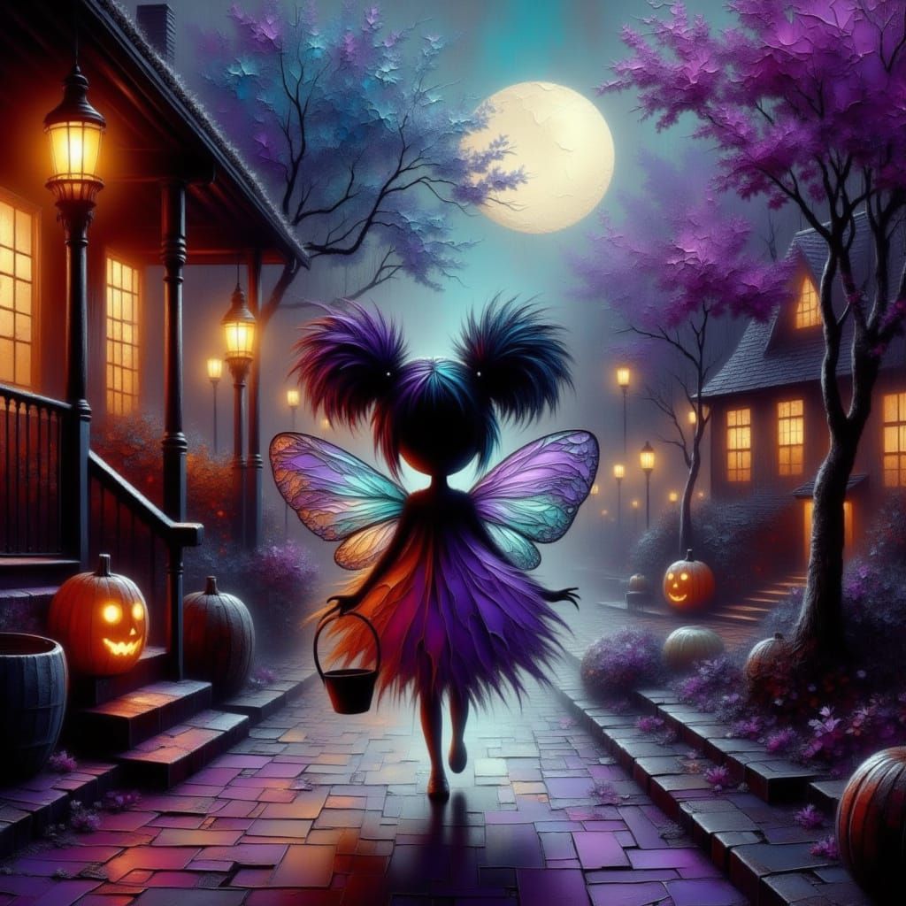 Butterfly Girl Trick-or-Treating on Halloween Night