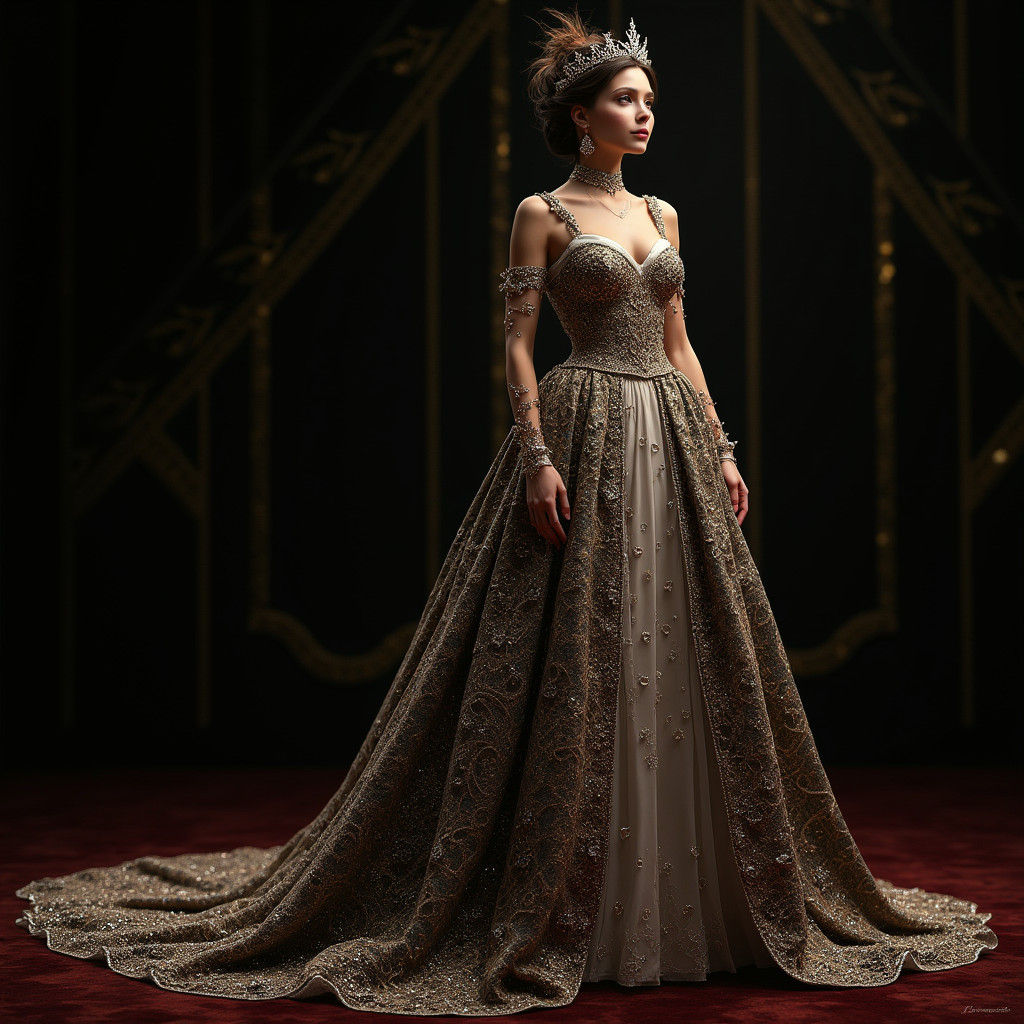Extravagant Royal Gown in Mystical Ballroom Setting