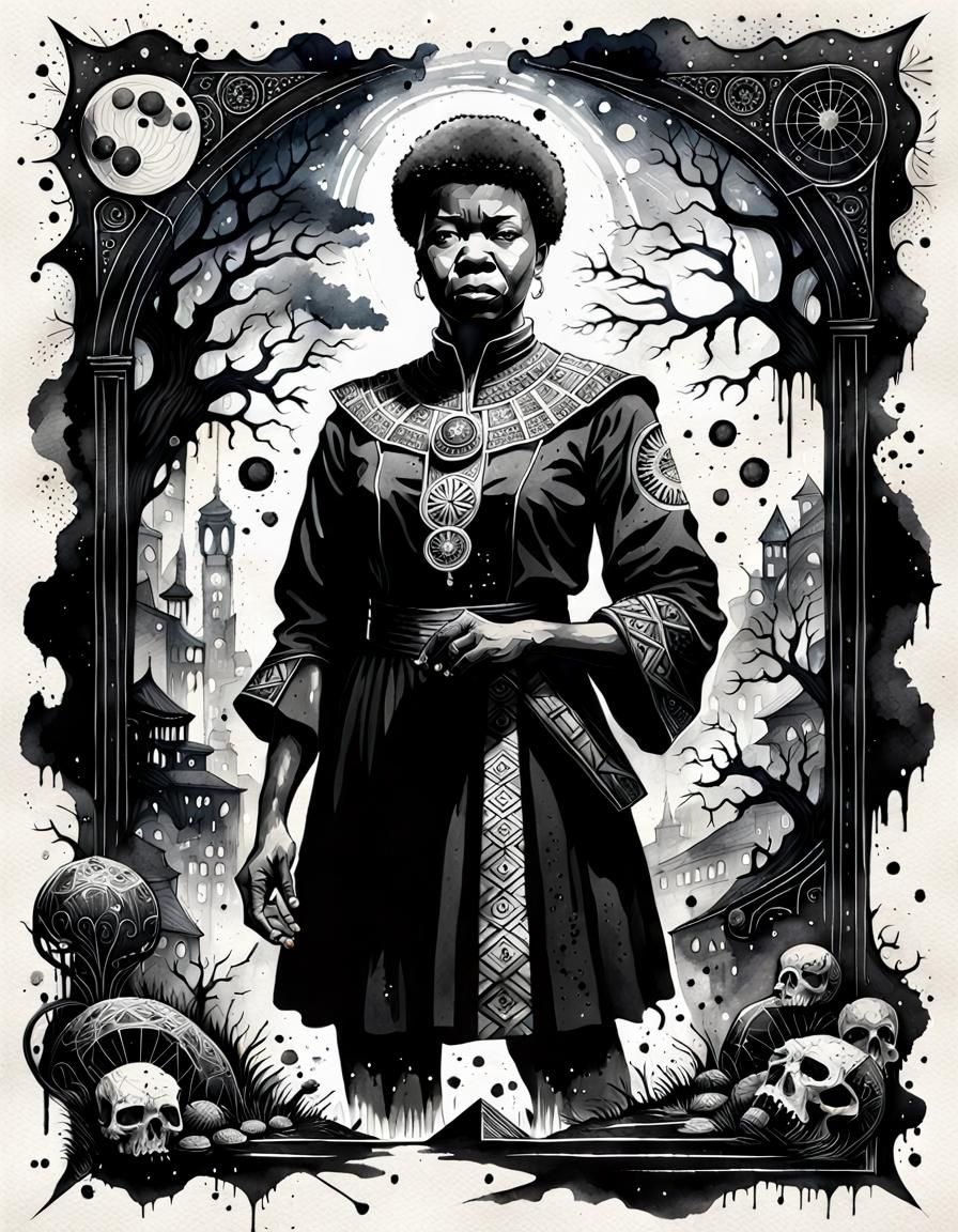 Monotone Watercolor Portrait in Fantasy Horror World