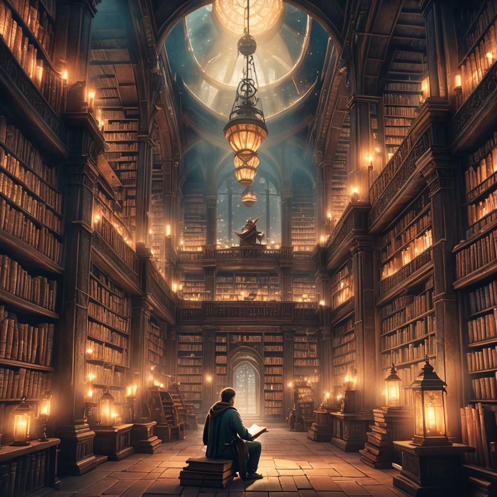 Mystical Library Reader in Fantasy Concept Art