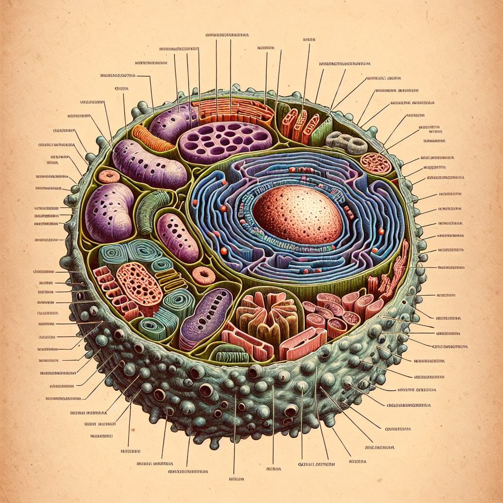 Detailed Animal Cell Illustration in Vintage Style