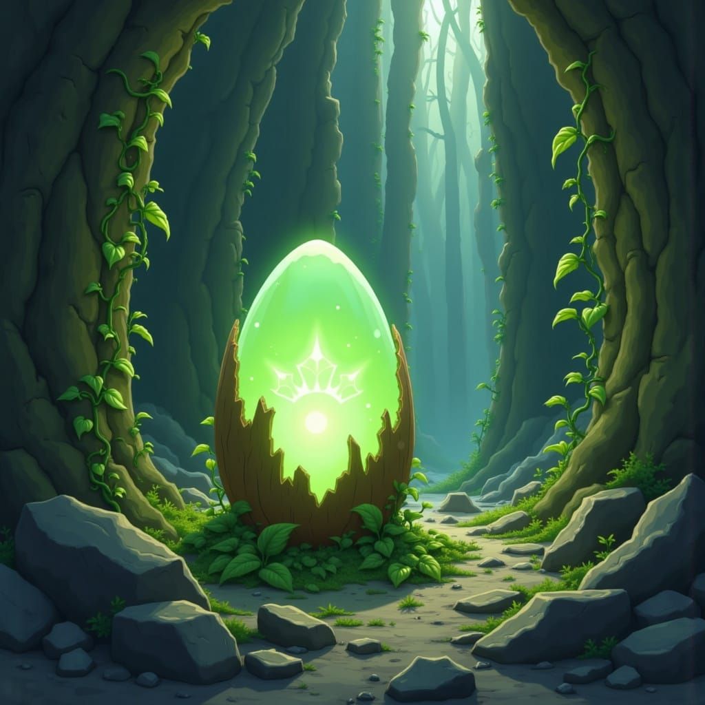 Surreal Alien Egg Scene in Painterly Style