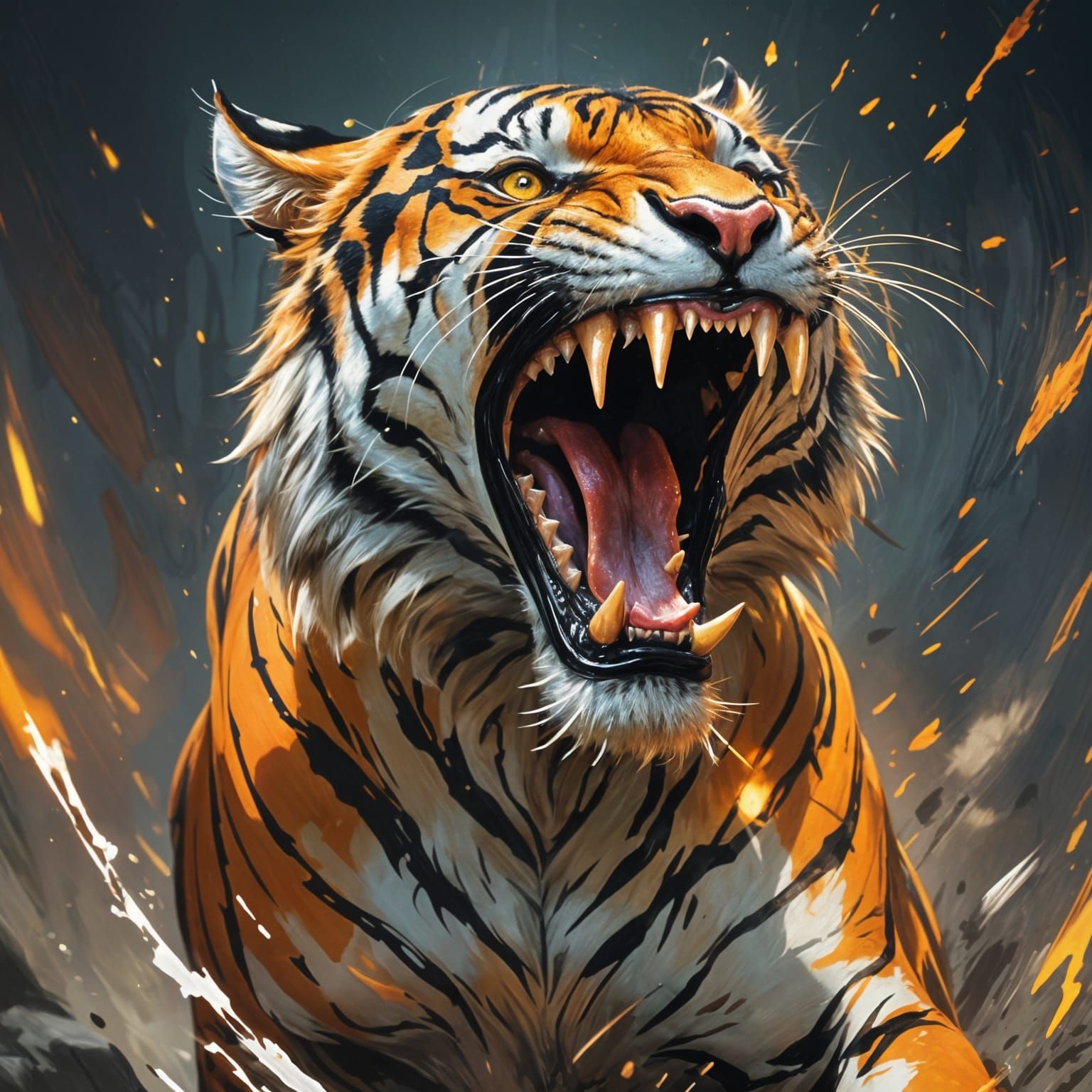 Majestic Snarling Tiger Portrait in Warm Lighting