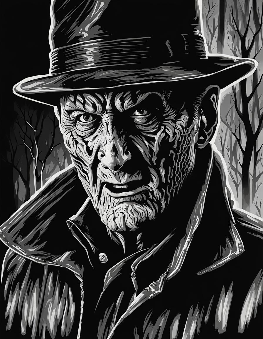 Freddy Krueger Portrait in Horror Movie Style
