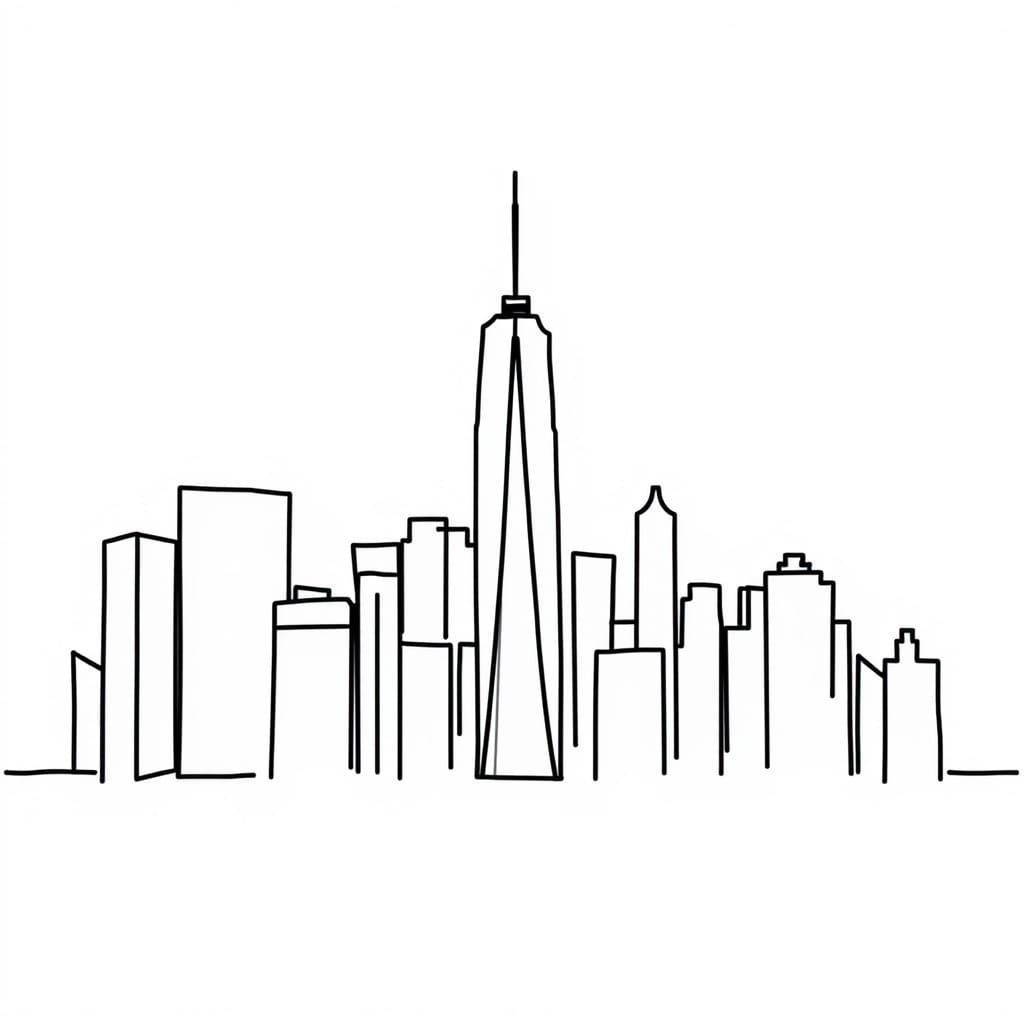 Cubist Cityscape in Bold Black Lines