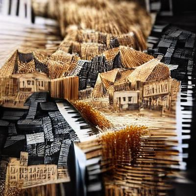 Piano Key Town: Hyperrealistic 8k Photoillustration