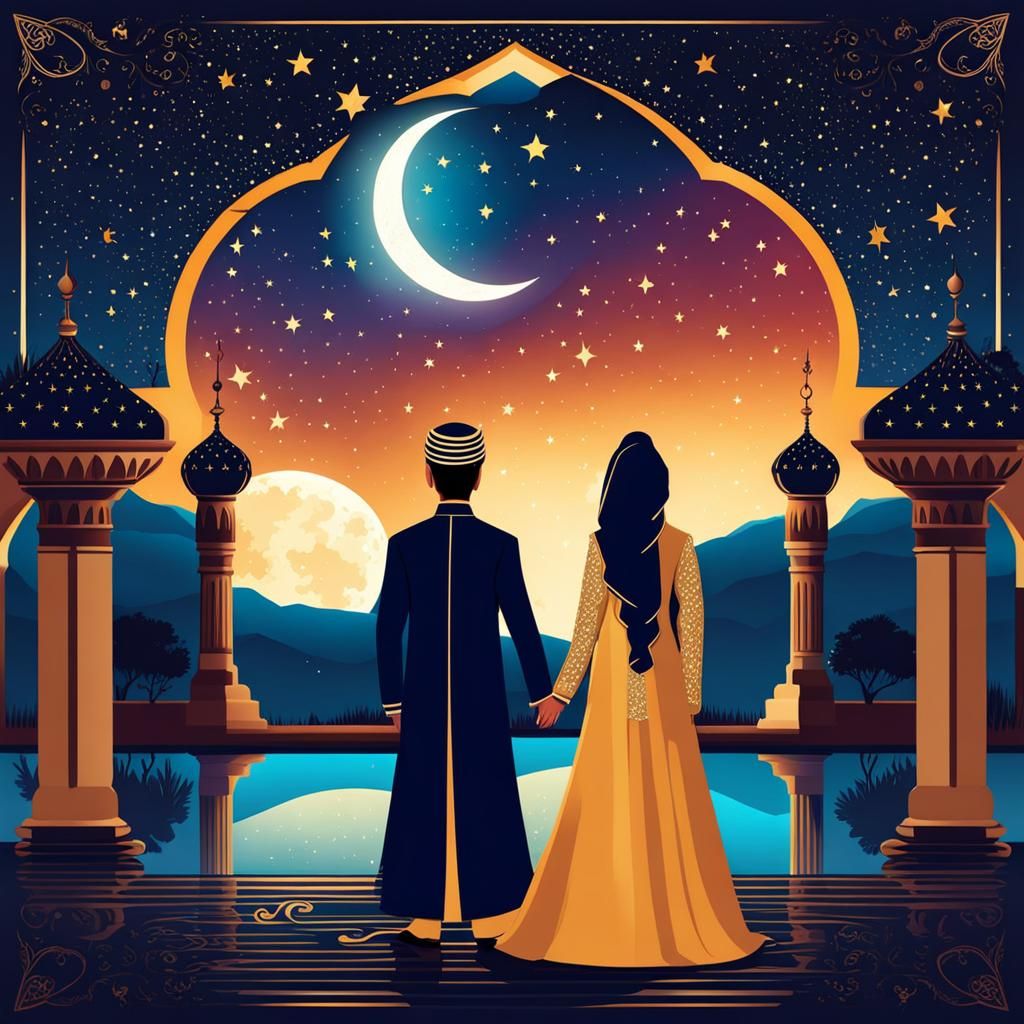 Vector Art Marriage Invitation with Muslim Couple