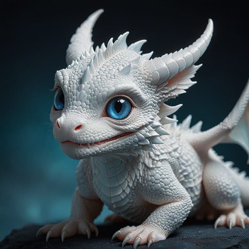 Cute White Baby Dragon in Whimsical Wonderland