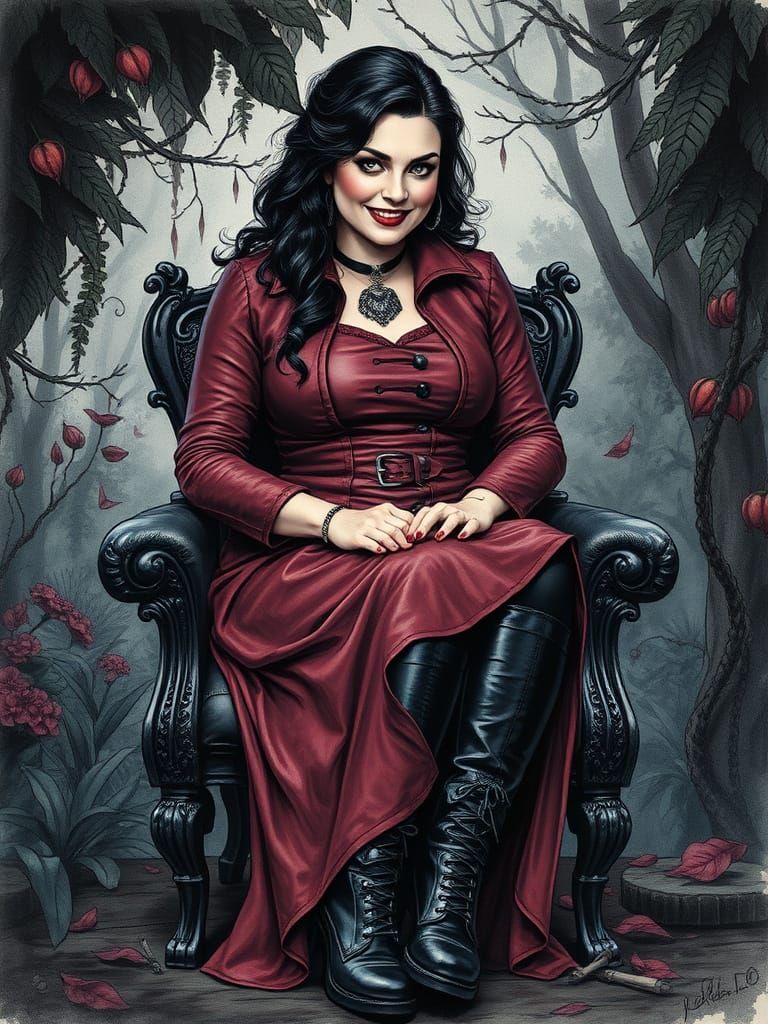 Gothic Woman in Victorian Dress: Alcohol Ink Portrait