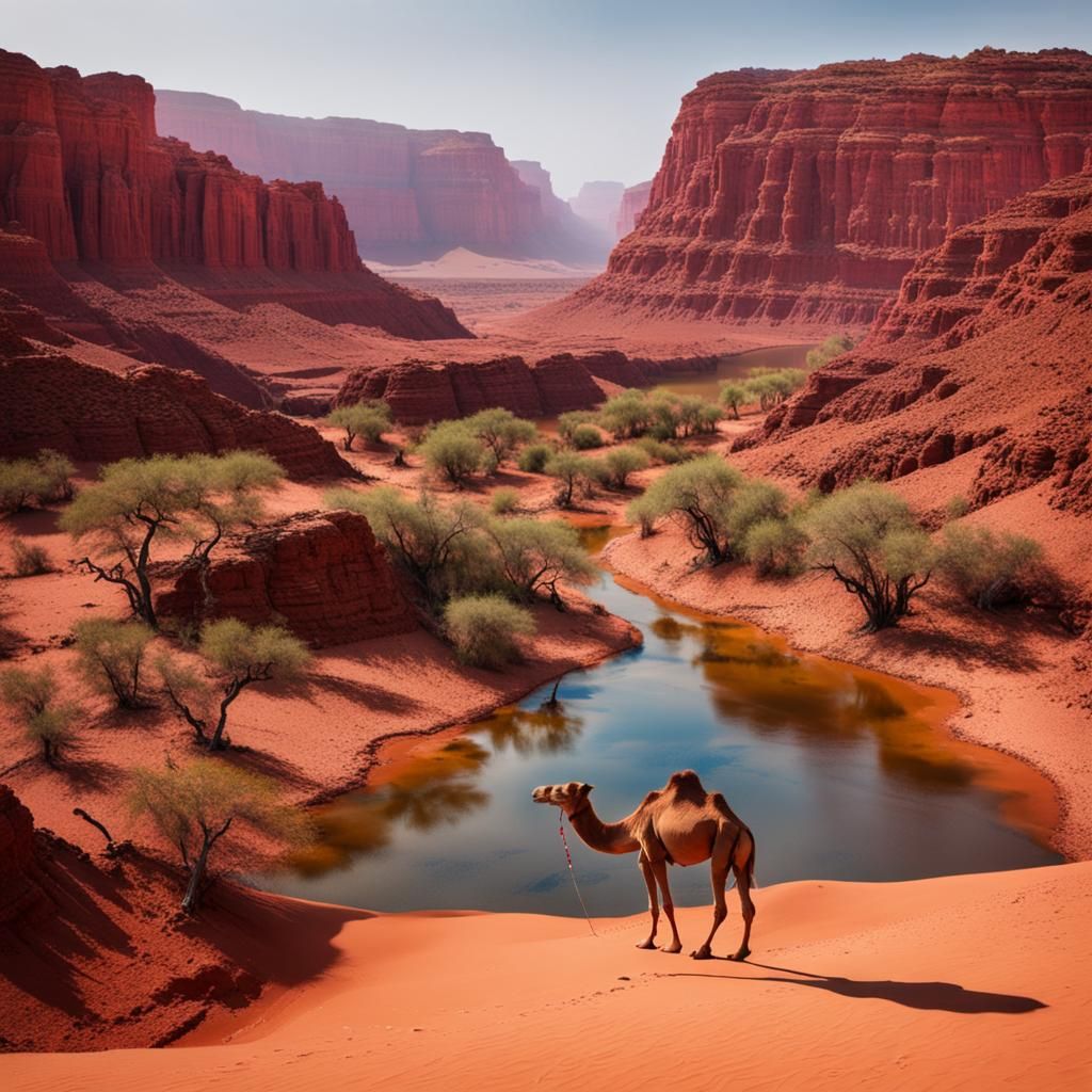 Majestic Red Desert Canyon with Camel