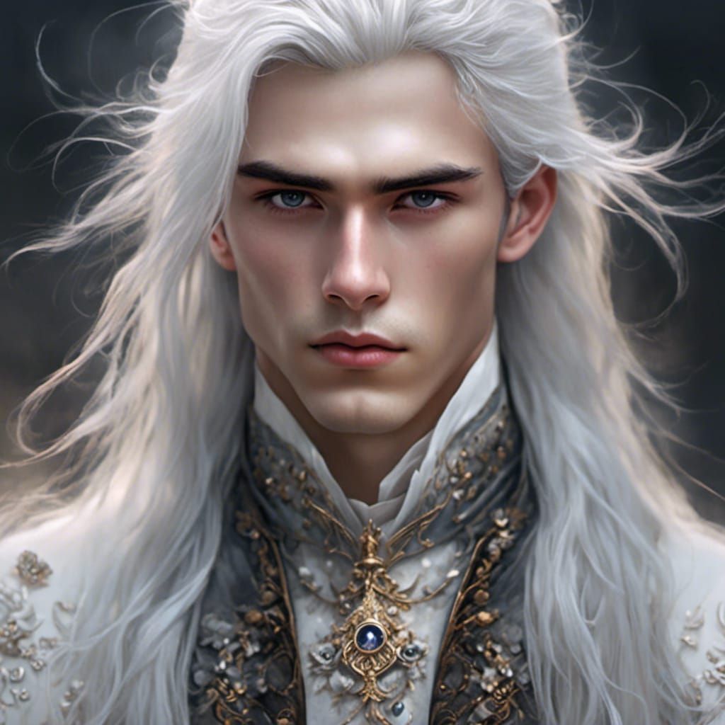 Handsome Young Man Portrait with White Hair