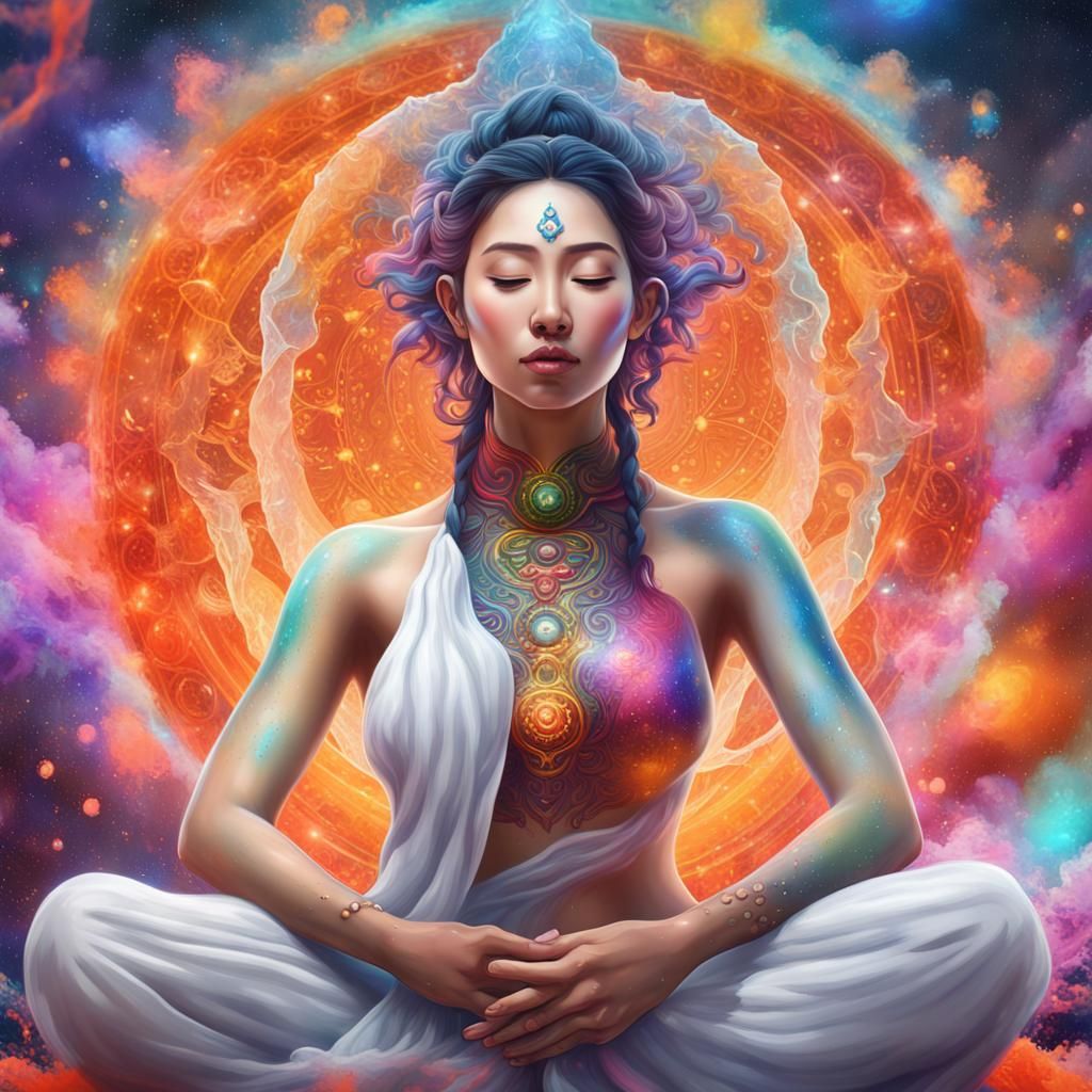 Goddess Meditating in Galaxy: Fantasy Concept Art