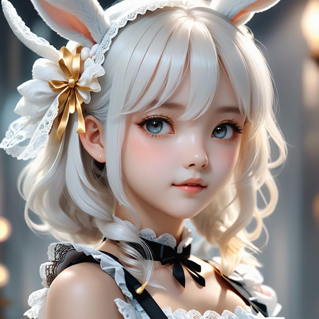 Anime Maid with Bunny Ears in 3D Art