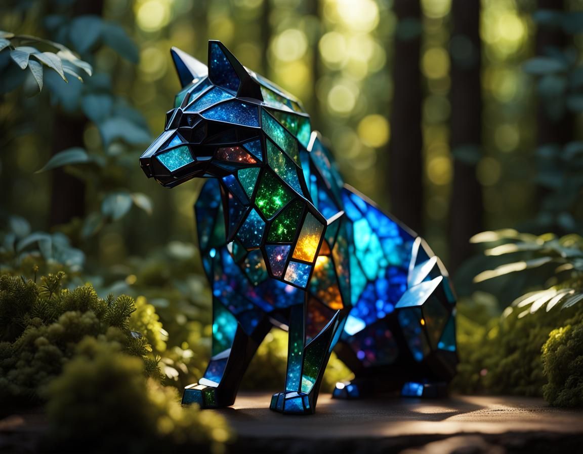 Stained Glass Animals in Nebula Forest