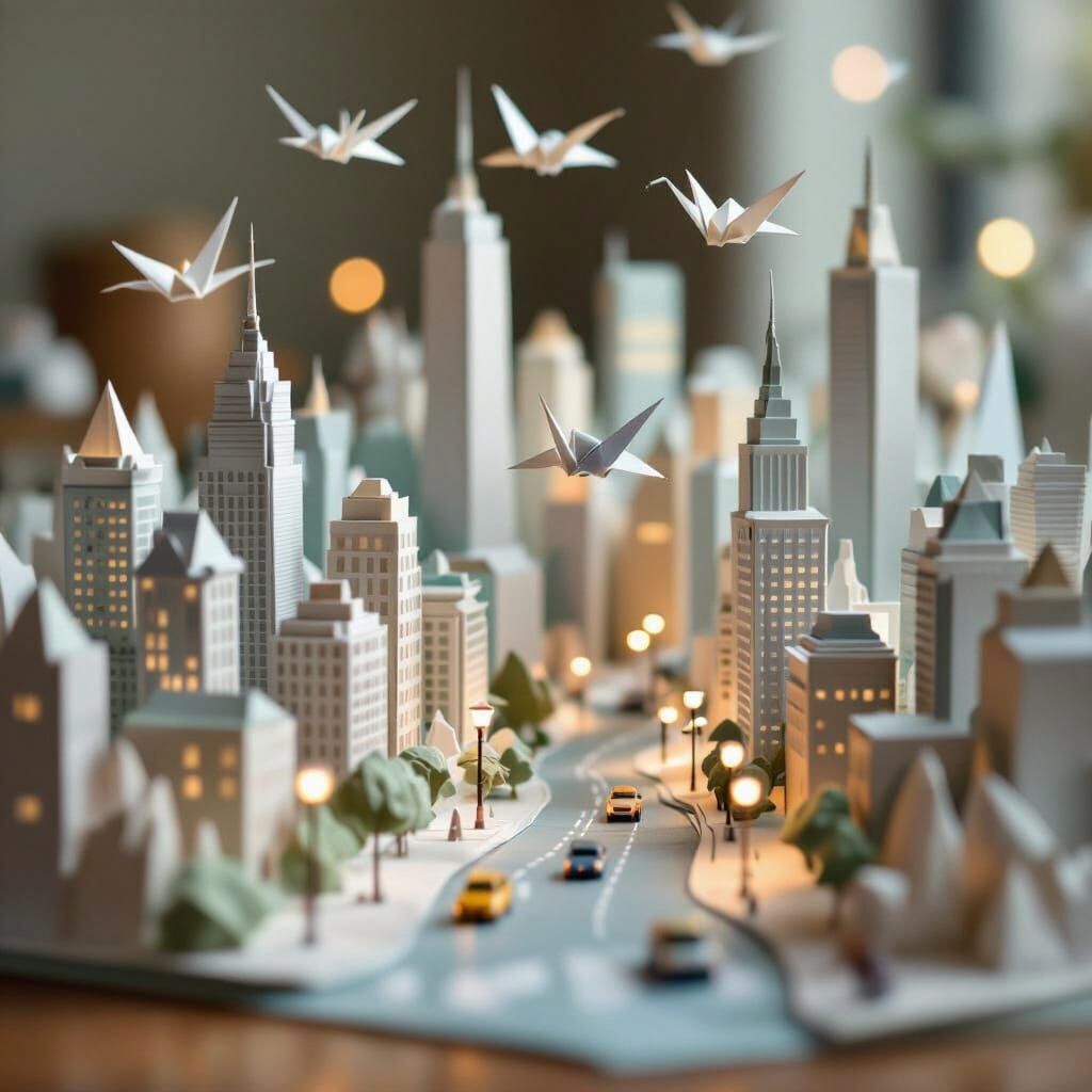 Whimsical Origami Cityscape Diorama
