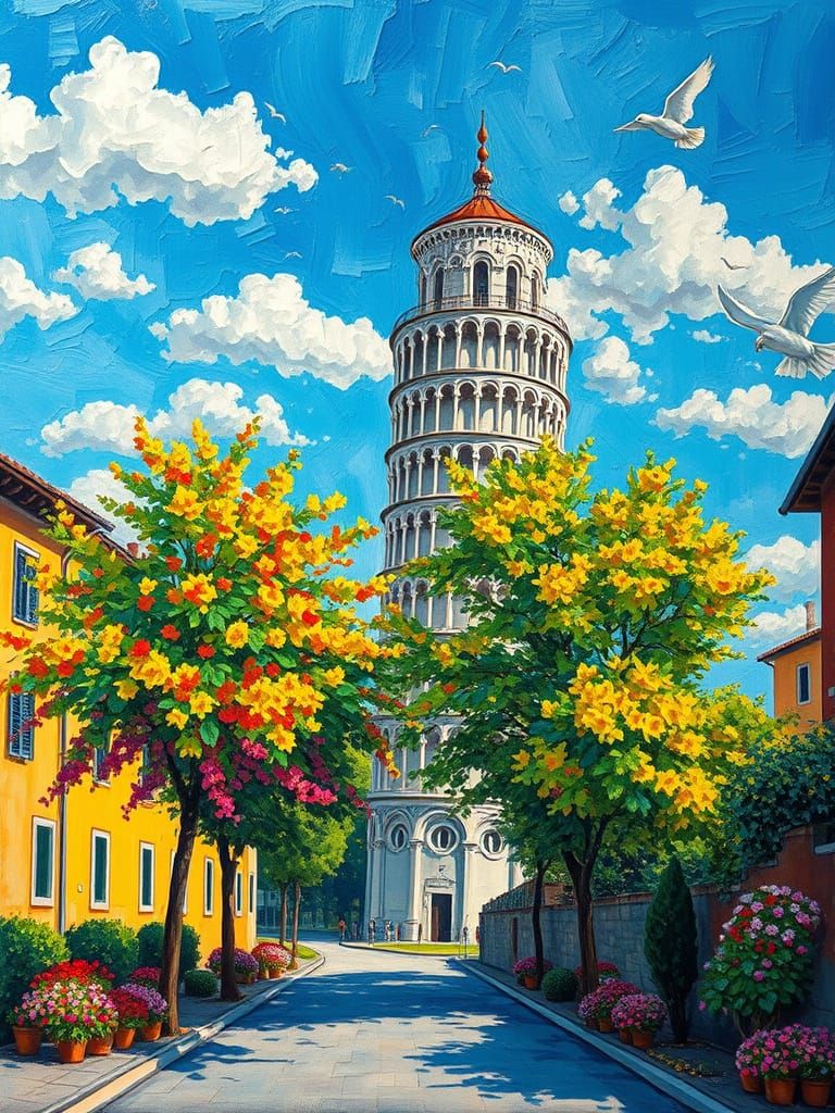 Vibrant Tower of Pisa in Expressionist Style