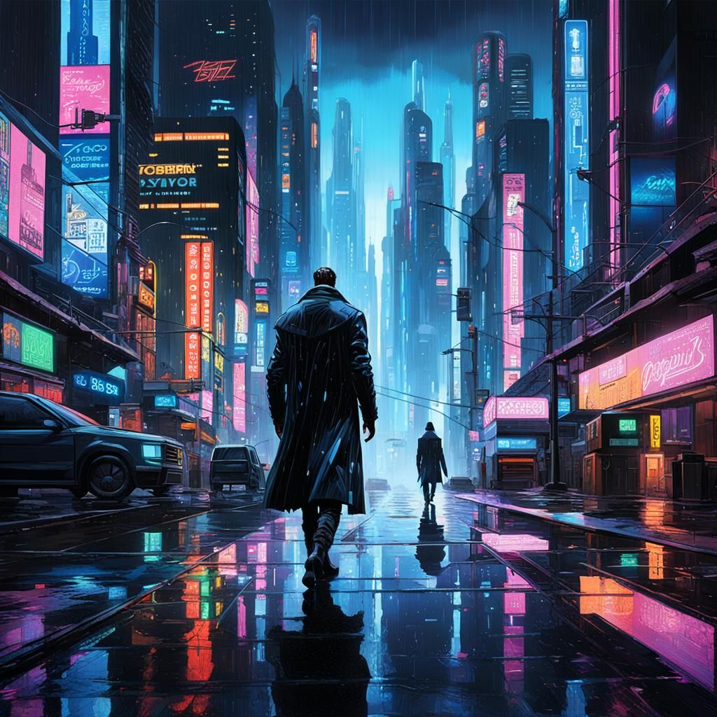 Futuristic Cyberpunk Cityscape with Neon Lights and Holograp...