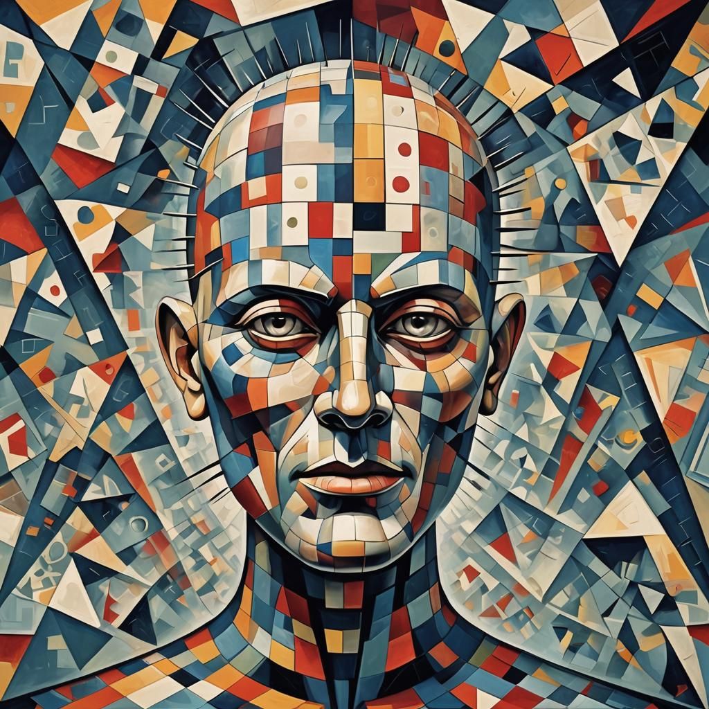 Cubist Pinhead in Geometric Art Deco Style