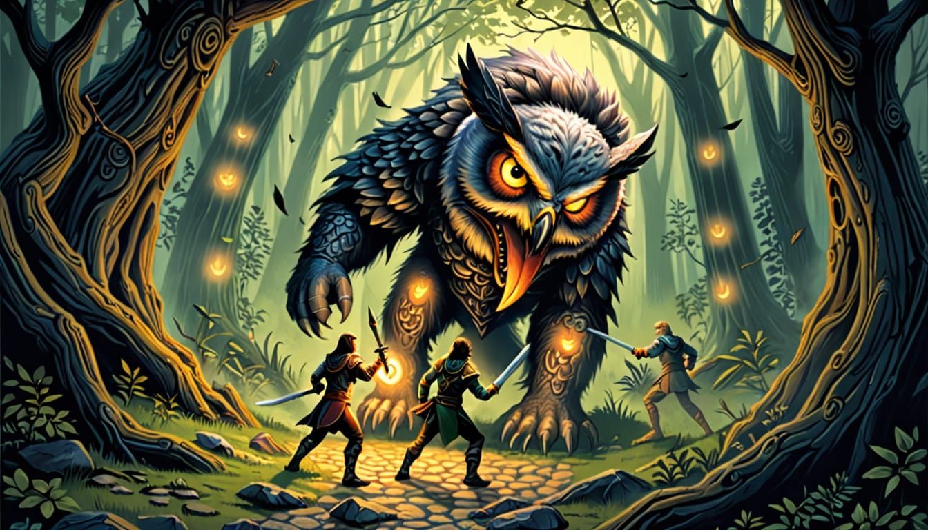 Owlbear Ambush in Misty Forest