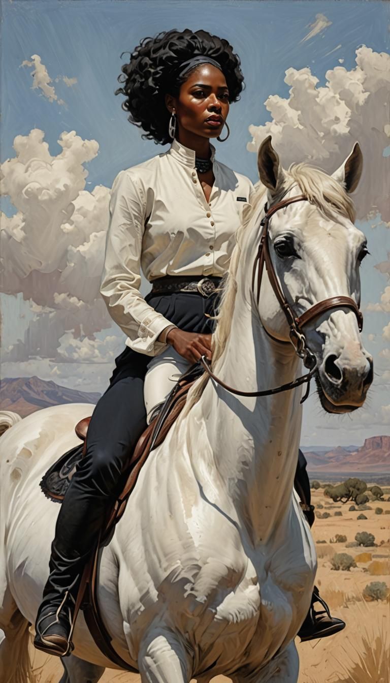 Black Woman on White Horse, James Gurney Style