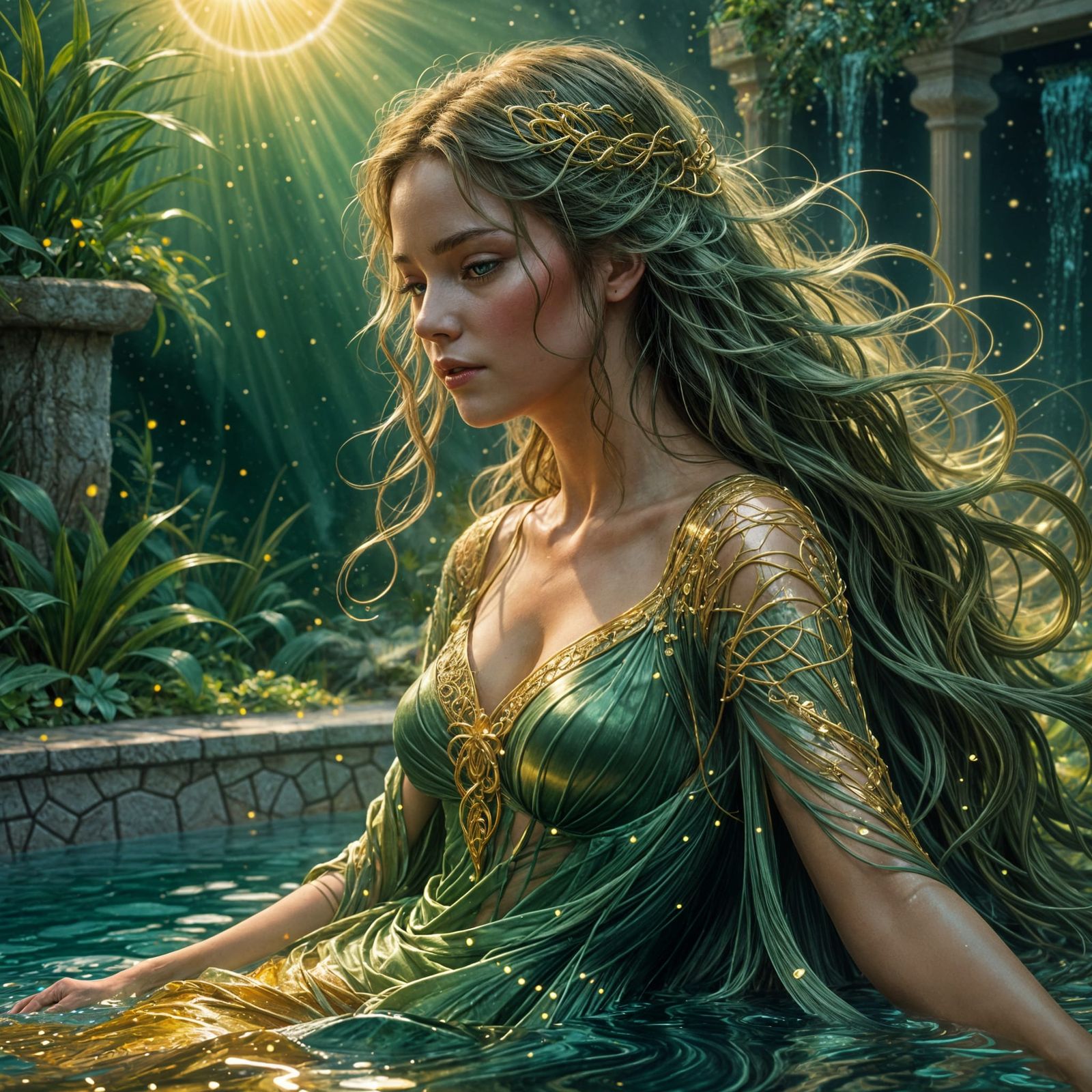 Ethereal Water Spirit Emerges, Digital Illustration