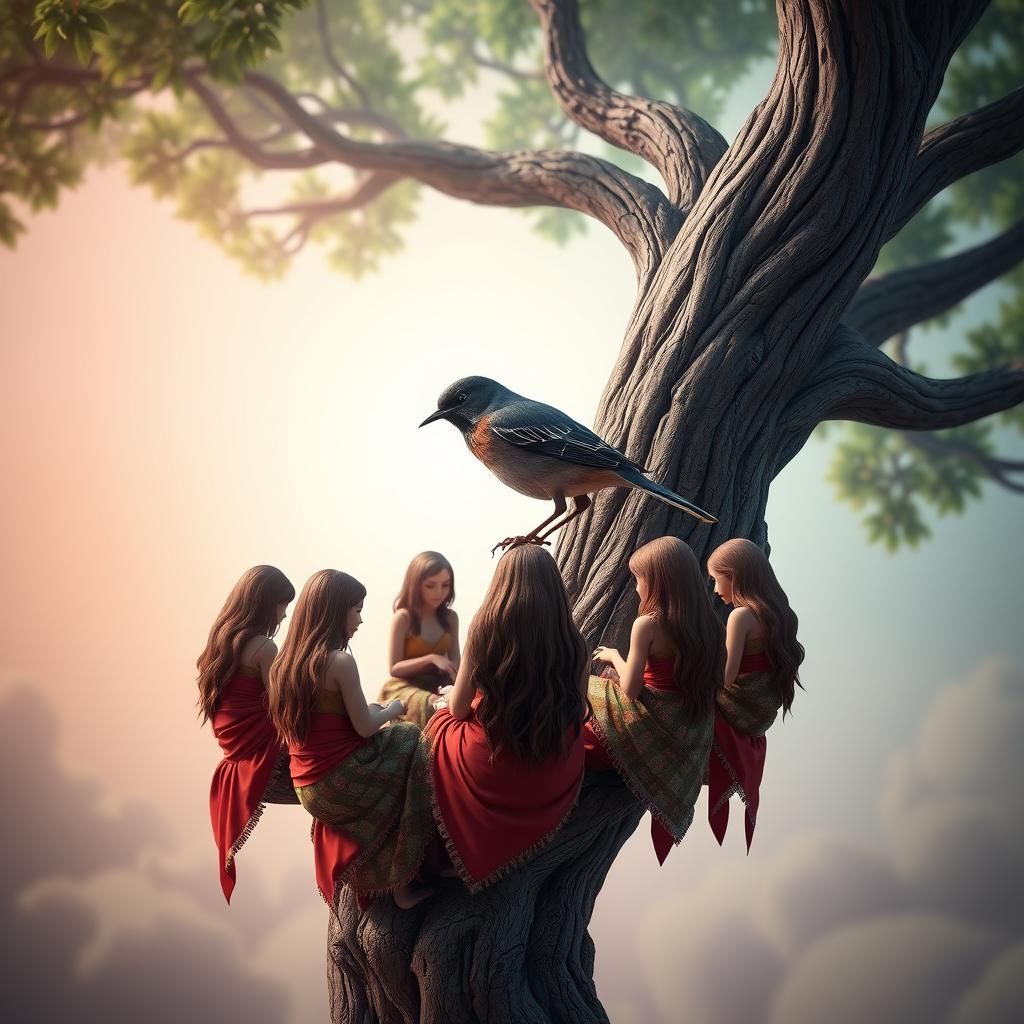 Thrush Bird and Garland Weavers in 3D Digital Art