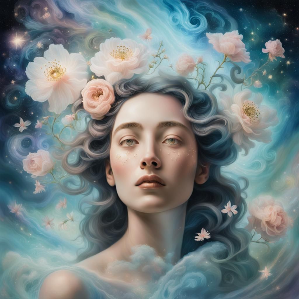 Mystical Woman Portrait in Surrealist Dreamscape Style