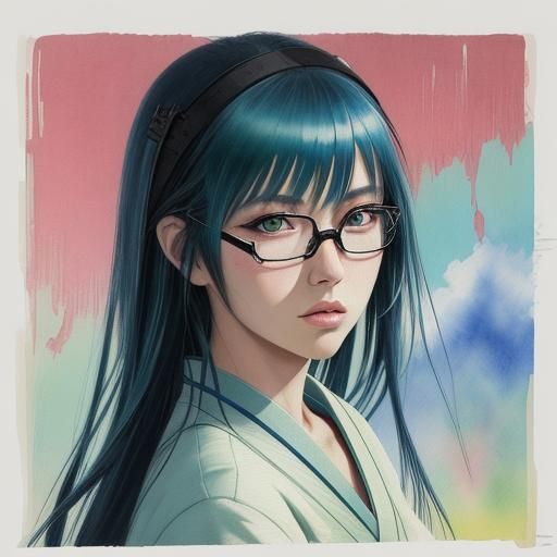 Japanese Model with Blue Hair in Manga Style