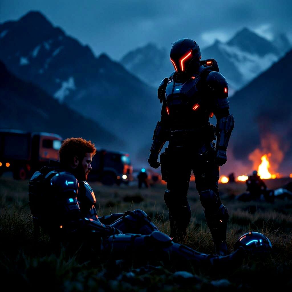 Cyberpunk Soldiers in Mountain Battle