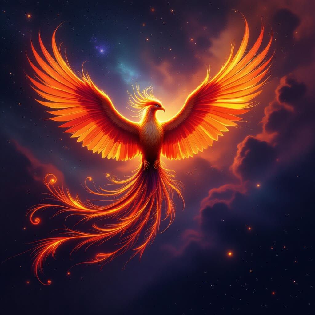 Majestic Phoenix Rises From Cosmic Ashes