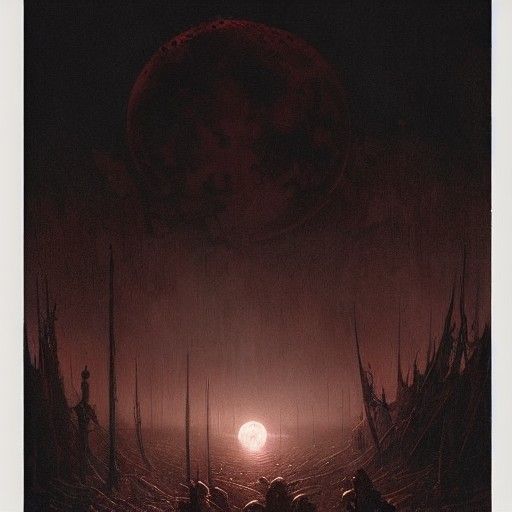 Eerie Blood Moon in Dark Engraving Style