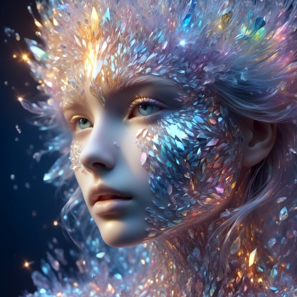 Rainbow Mosaic Holographic Face with Starlight Crown