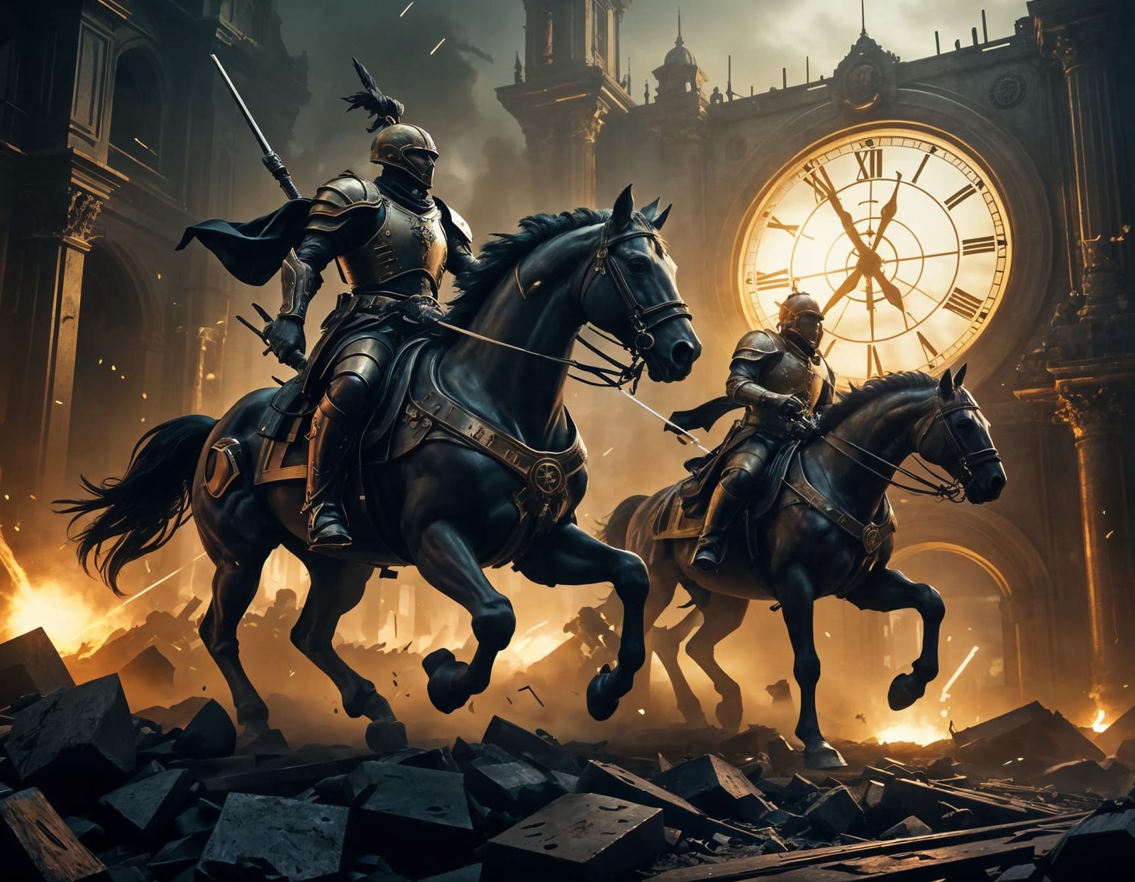 Surreal Battle of Waterloo with Mechanical Horses and Floati...