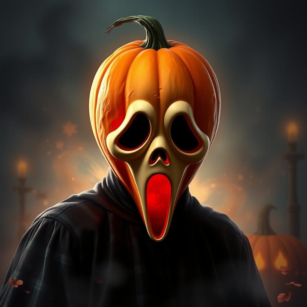 Pumpkin Headed Ghostface in Ethereal Fantasy Style
