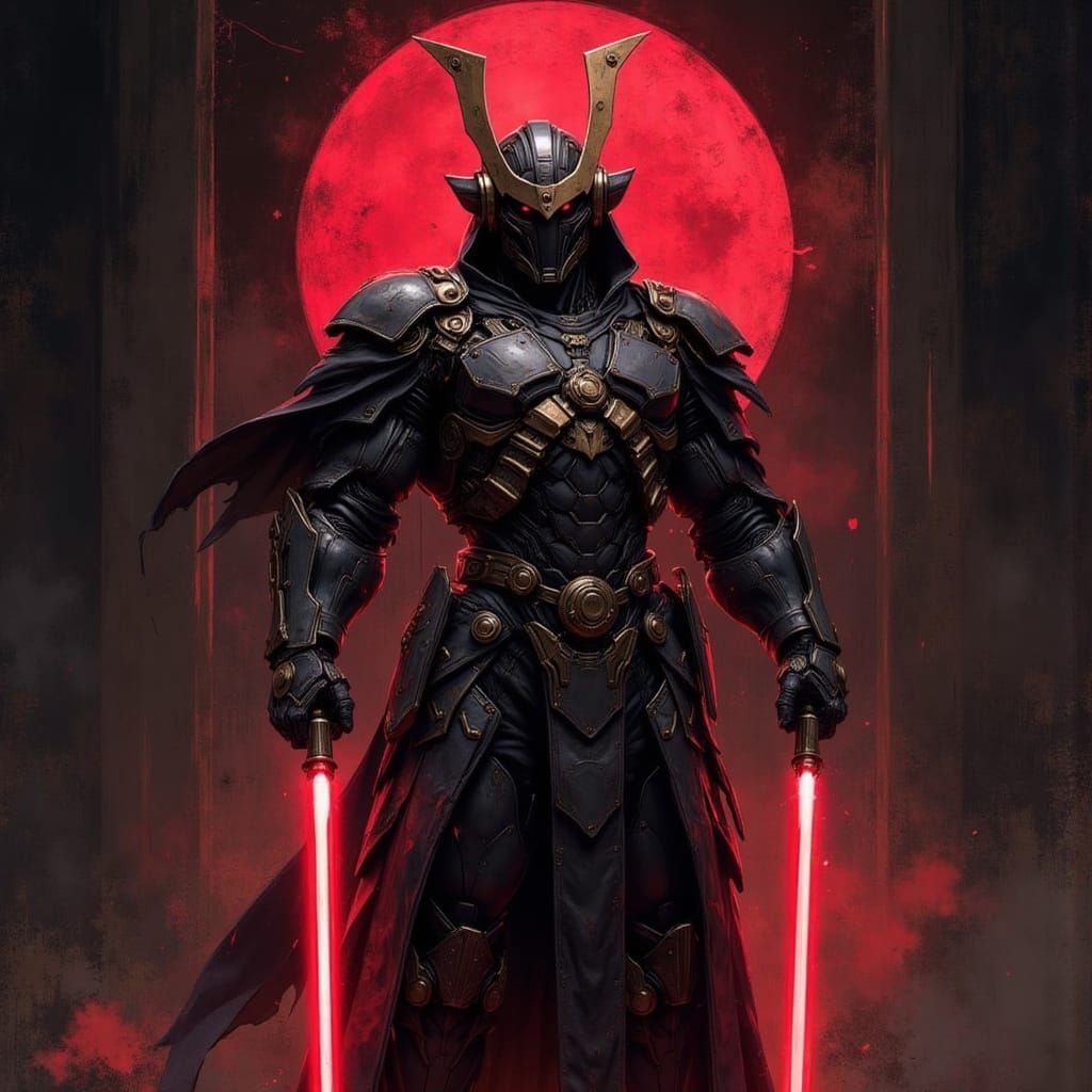 Cyberpunk Samurai Warrior with Lightsabers