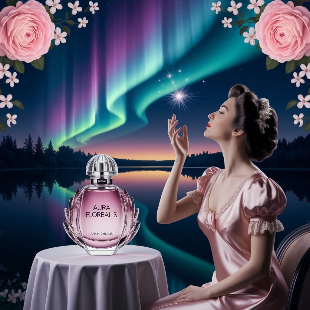 Ethereal Perfume Bottle Scene in Art Nouveau Style