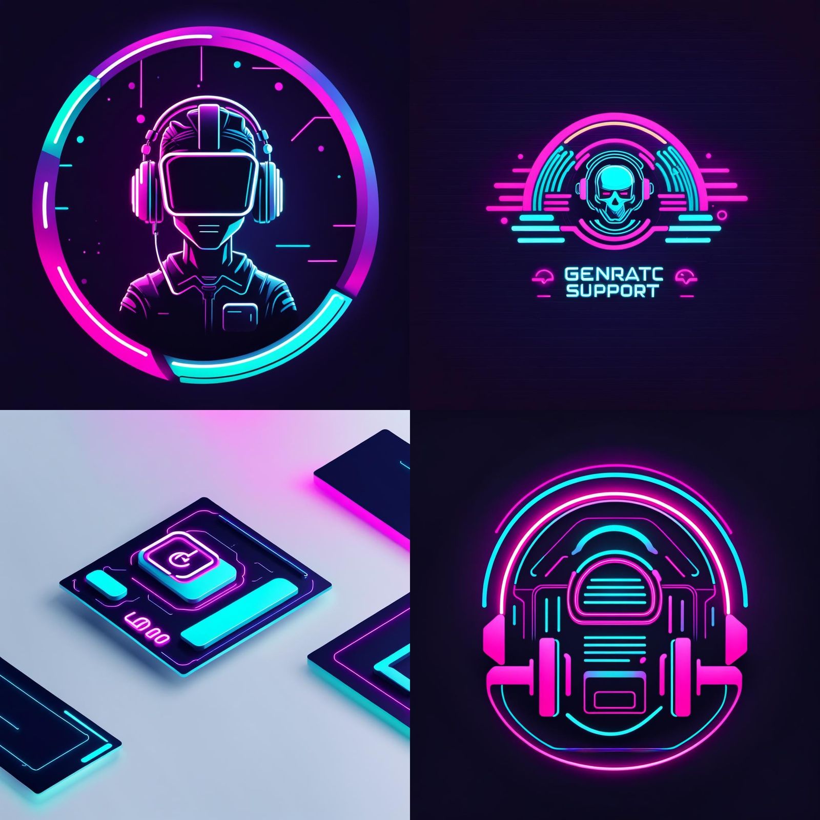 Minimalist Tech Support Logo in Synthwave Neon Style